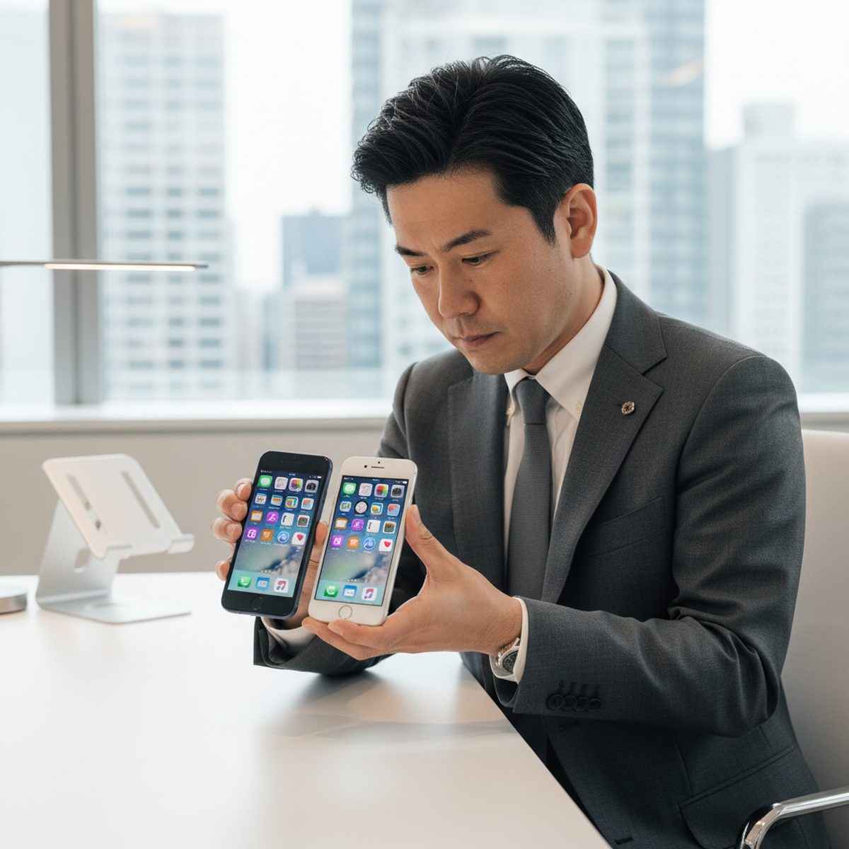 iPhone SEを比較する日本人男性