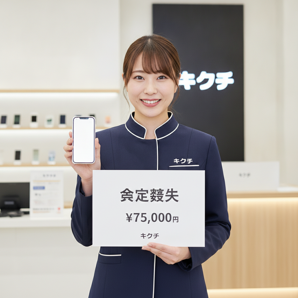 買取のキクチスタッフが査定金額を提示している