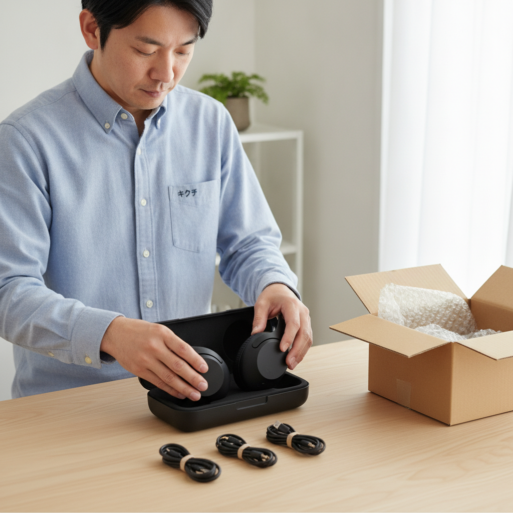 ワイヤレスヘッドホン郵送梱包の手順