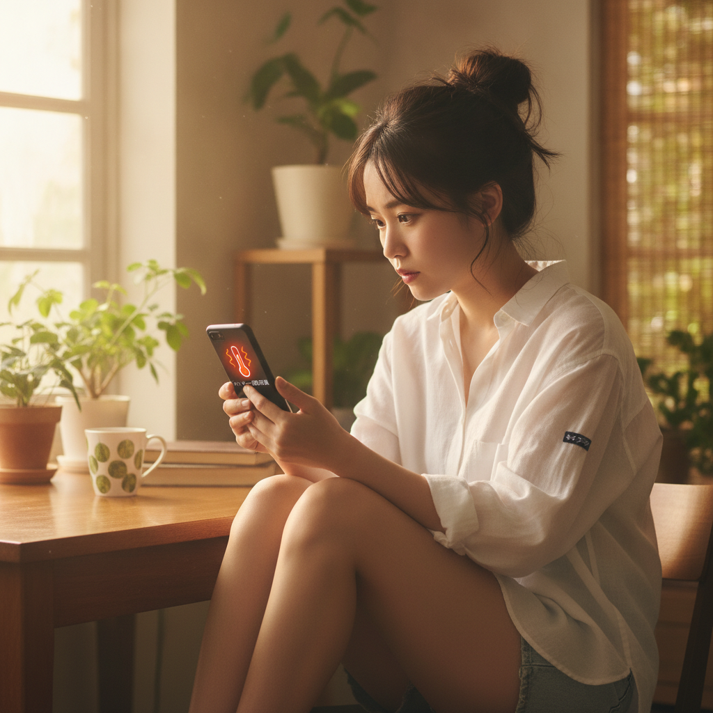夏の熱でスマホバッテリー劣化を確認する様子