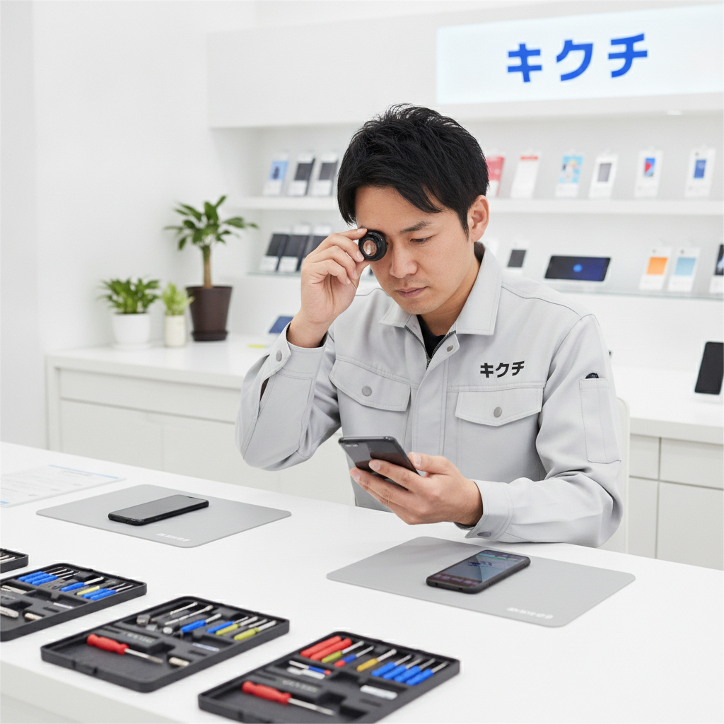 買取のキクチスタッフによる査定作業