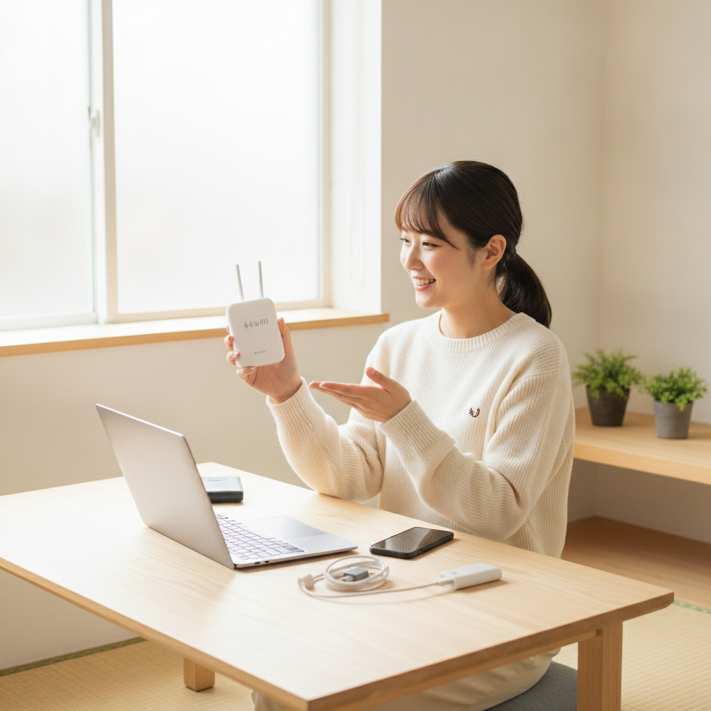不要なモバイルWi-Fiルーターやガジェットを整理する様子