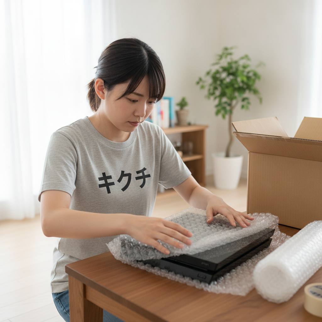 PS4 Proを梱包する女性