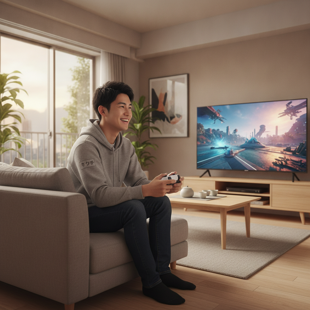 PS5 Proを持つ日本人男性