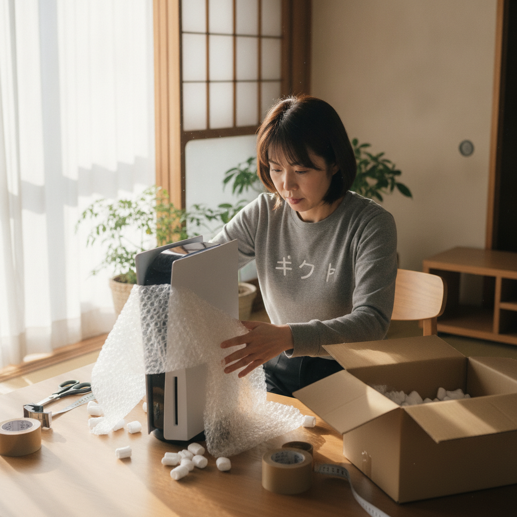 PS5 Proを梱包する女性