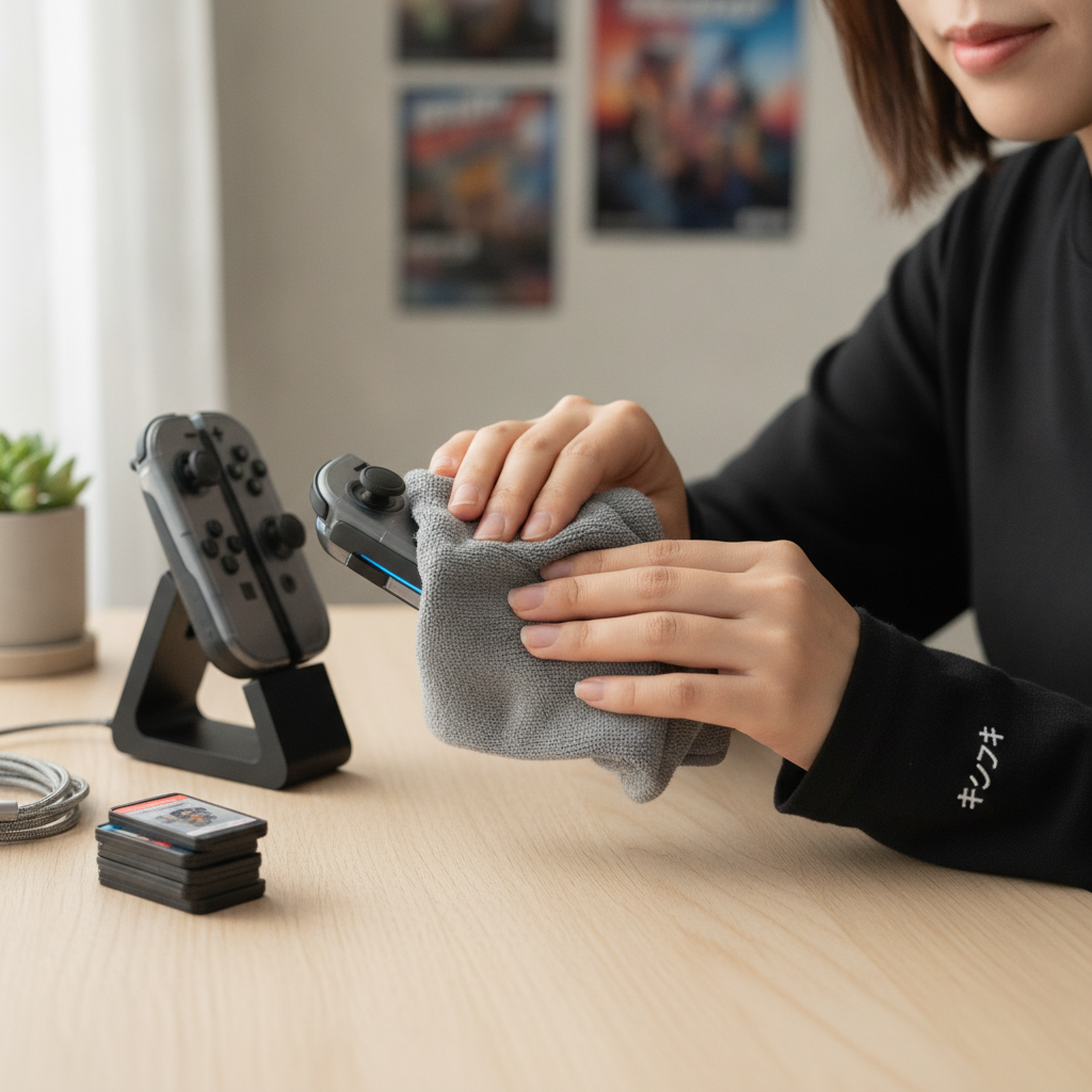 Nintendo Switch 2 Joy-Conを丁寧に手入れする様子