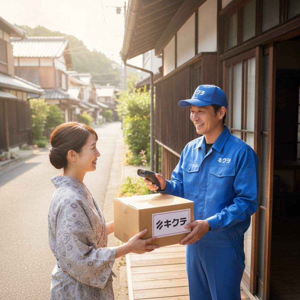 配送スタッフに荷物を渡す様子