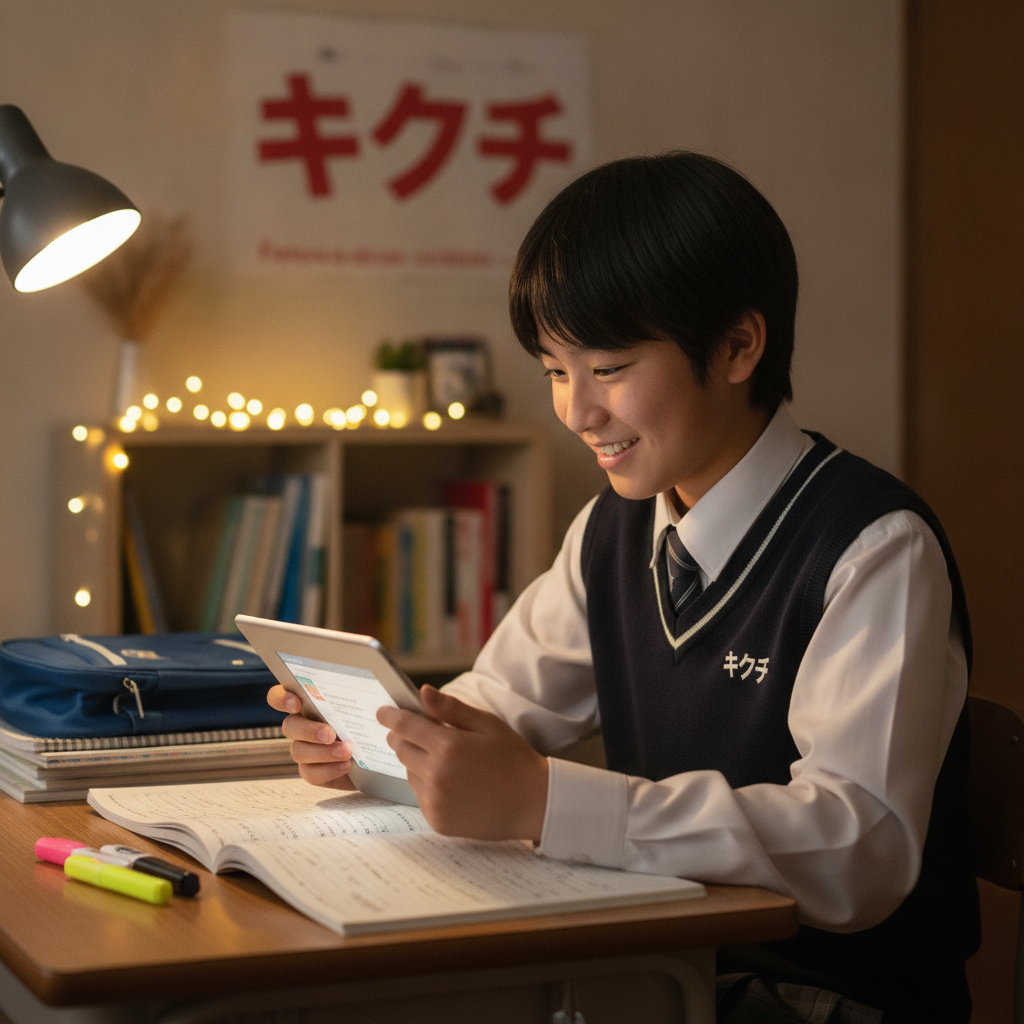 学生がタブレットで学習する様子