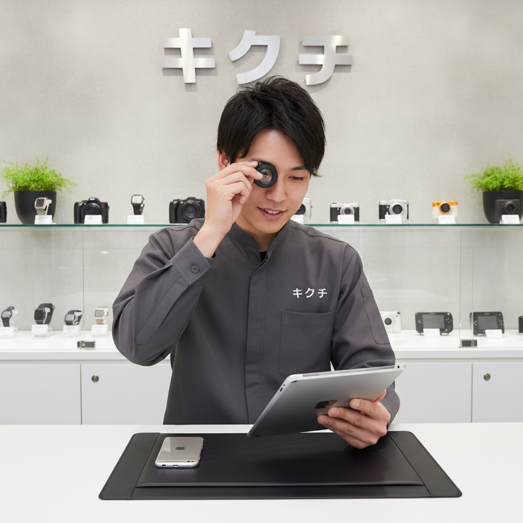 買取のキクチのスタッフによる査定の様子