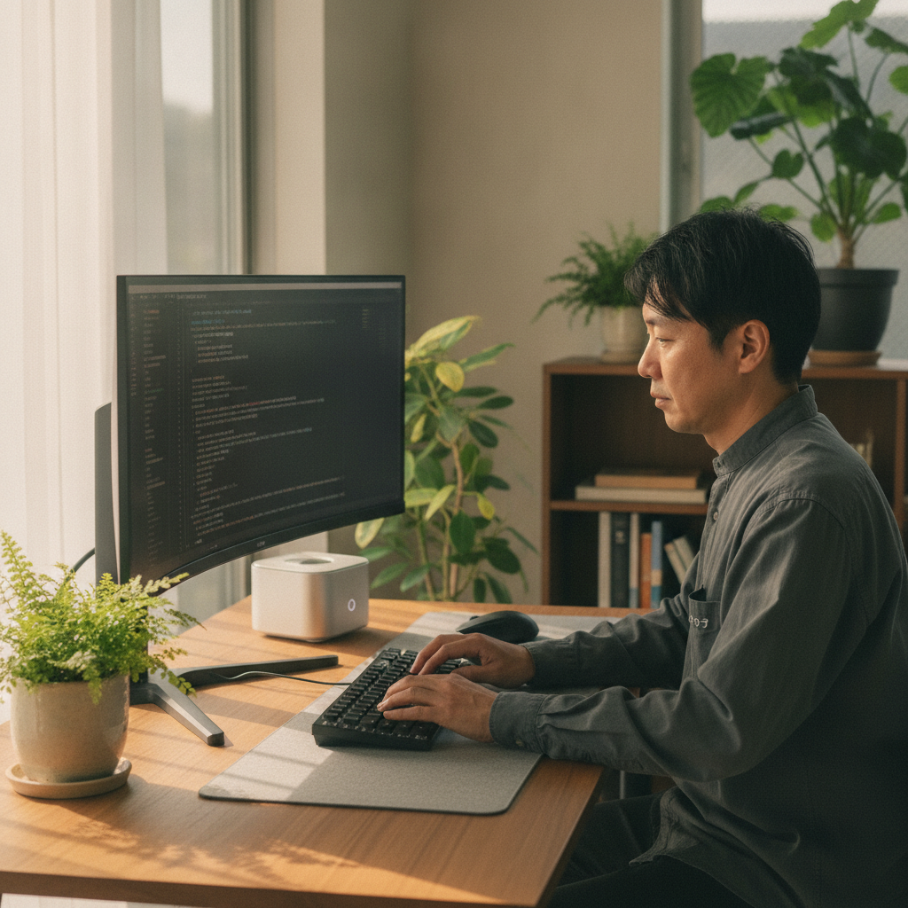 自宅のデスクでミニPCを使うイメージ
