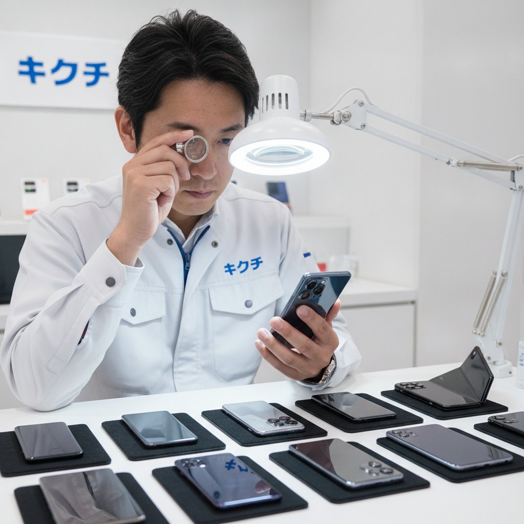 買取のキクチのスタッフがPixelを査定している様子